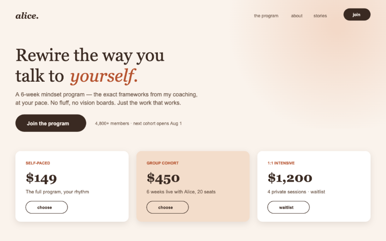 alicemind.co — an AI-built product website